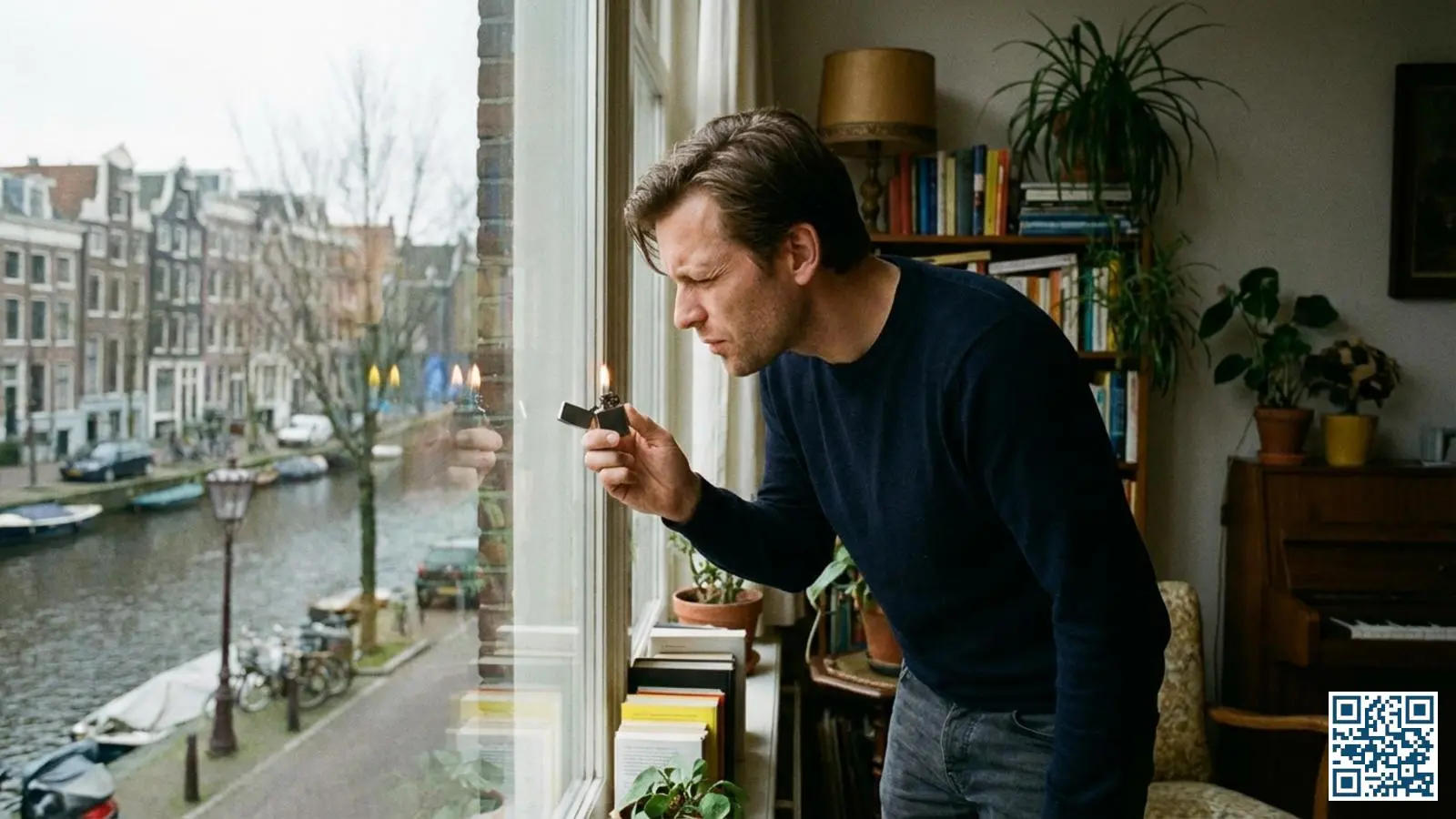 Persoon houdt een aansteker bij het raamglas om met de spiegeltest het glastype te herkennen