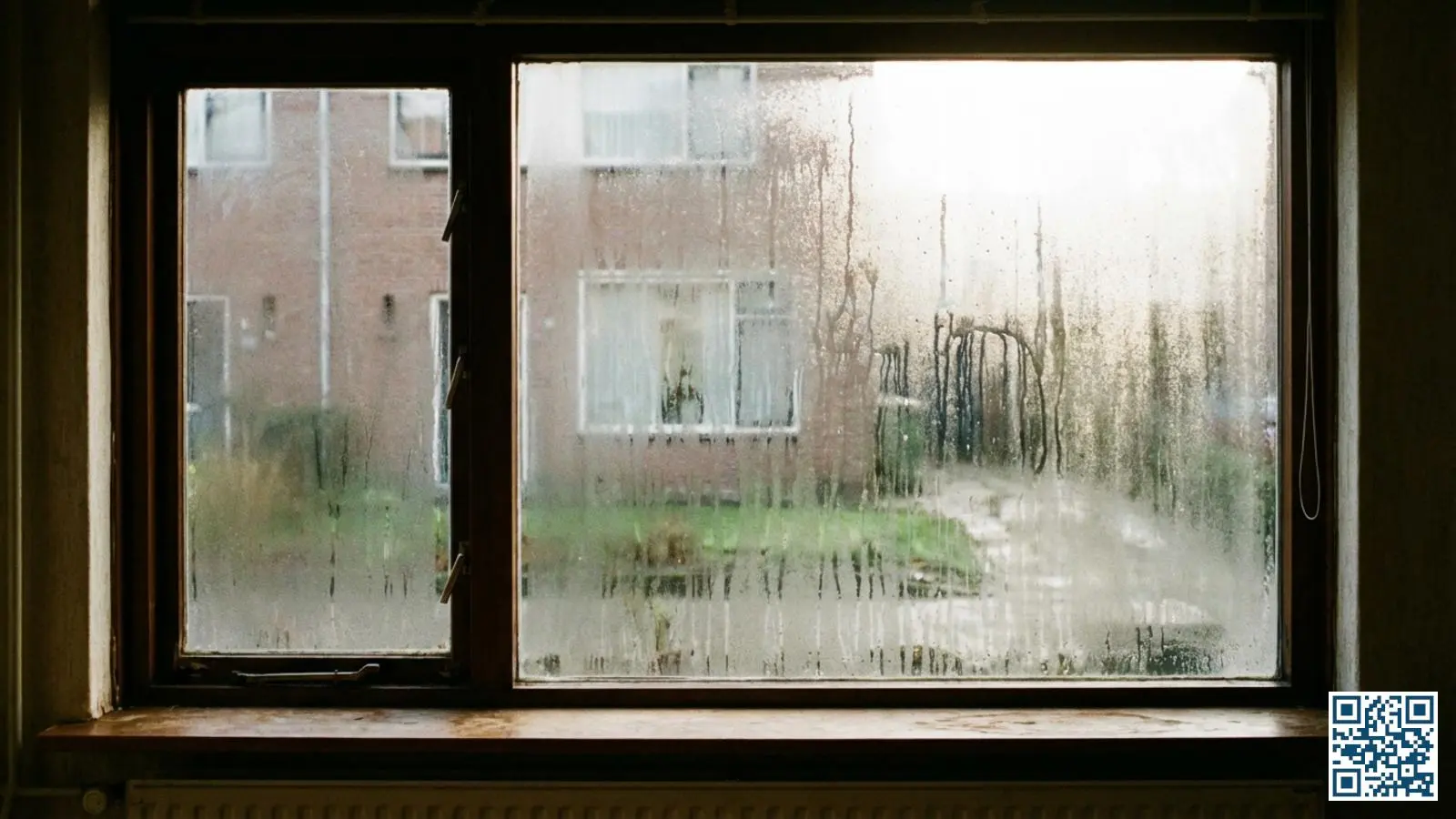 Oudere Nederlandse woning met enkelglas en condensatie zichtbaar aan de binnenkant van het raam