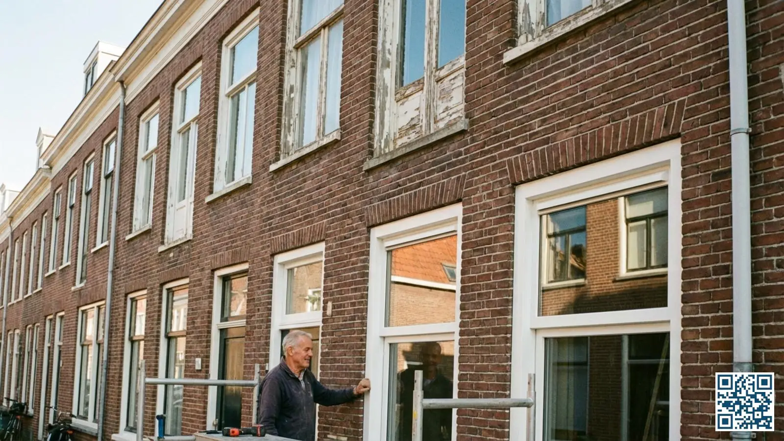 Gefaseerde raamvervanging met nieuwe HR-glas ramen op de begane grond en oude ramen boven