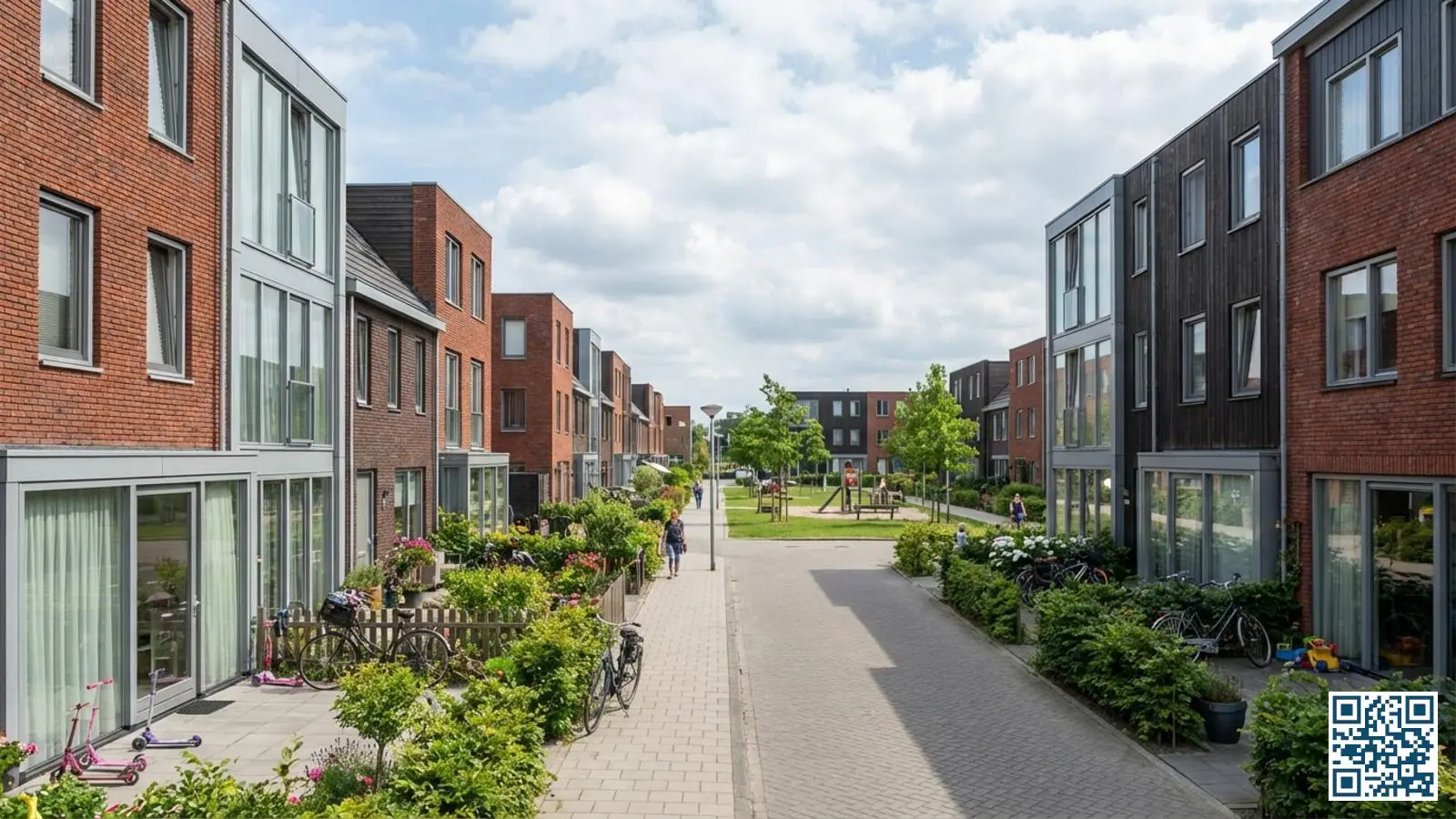 Moderne rijtjeswoningen in een Vinex-wijk met grote raampartijen en hedendaagse architectuur typisch voor Leidsche Rijn