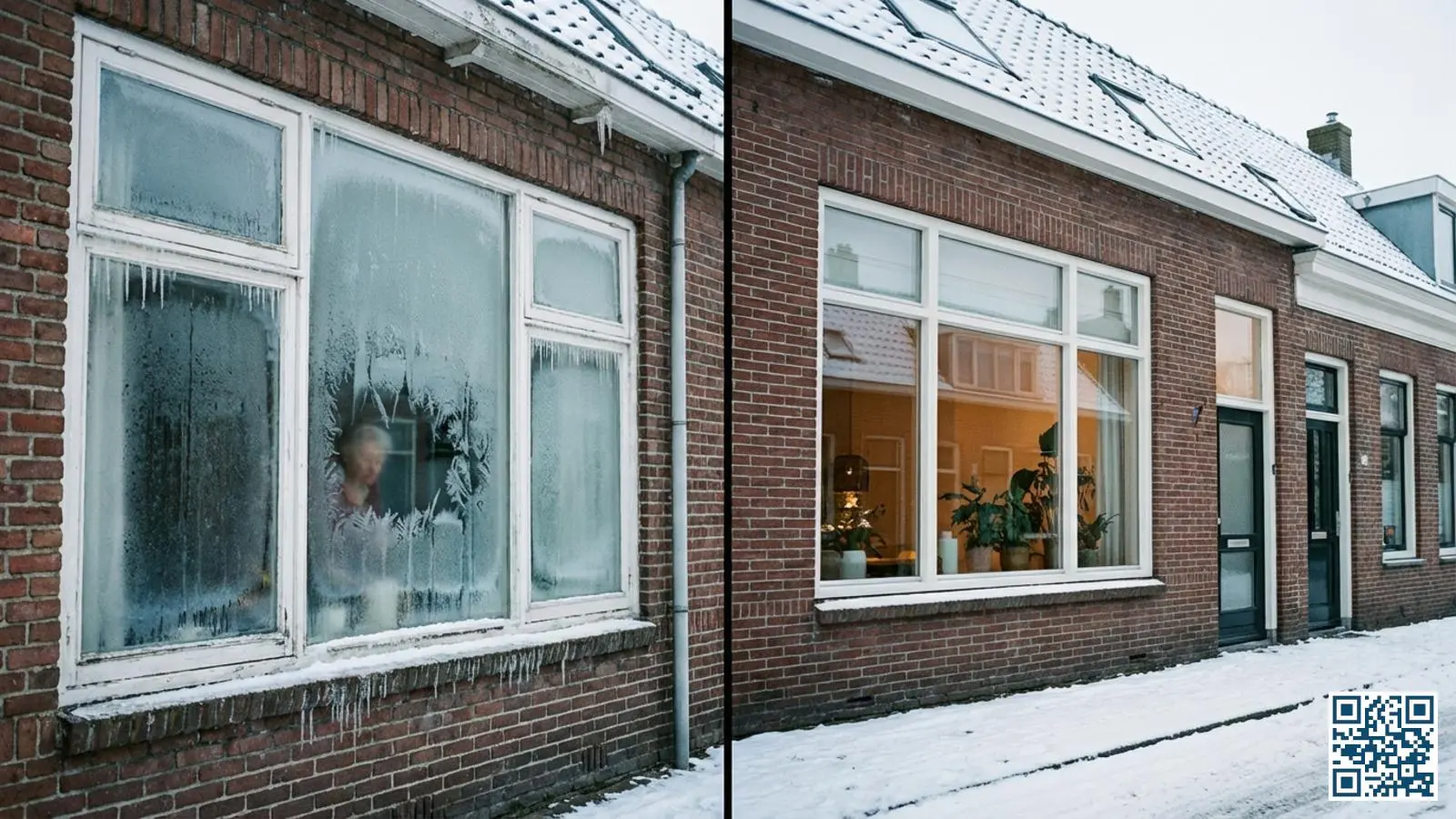 Vergelijking tussen vooroorlogse woning met enkel glas en gerenoveerde woning met modern HR-glas