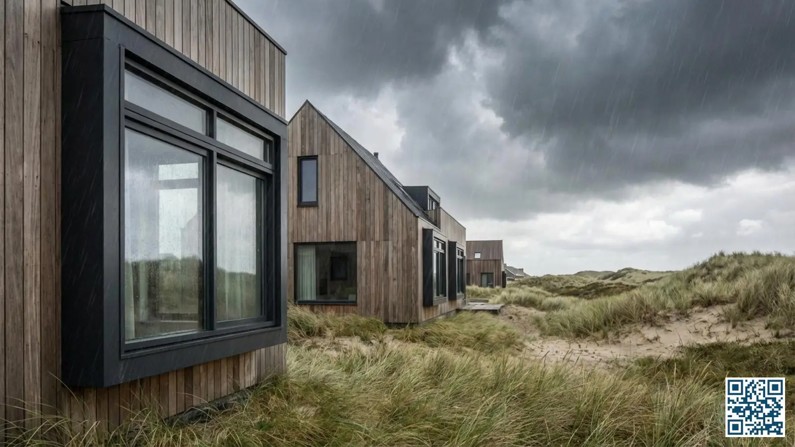 Moderne kustwoningen met nieuwe HR-glas ramen en stevige kozijnen die bestand zijn tegen sterke zeewind en zoutbelasting