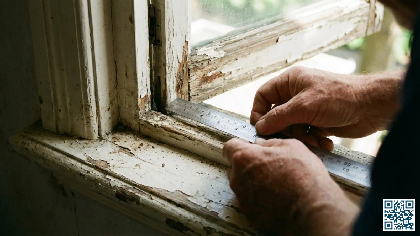Oud houten kozijn met beperkte sponningdiepte wordt opgemeten voor mogelijke glasvervanging