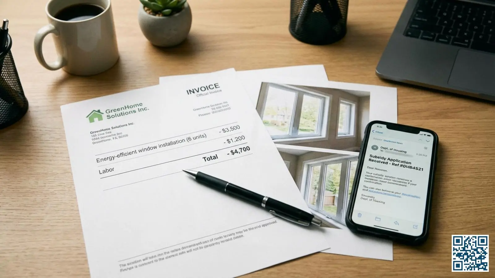 Documenten voor ISDE-subsidieaanvraag waaronder factuur met meldcode en foto's van geplaatst glas