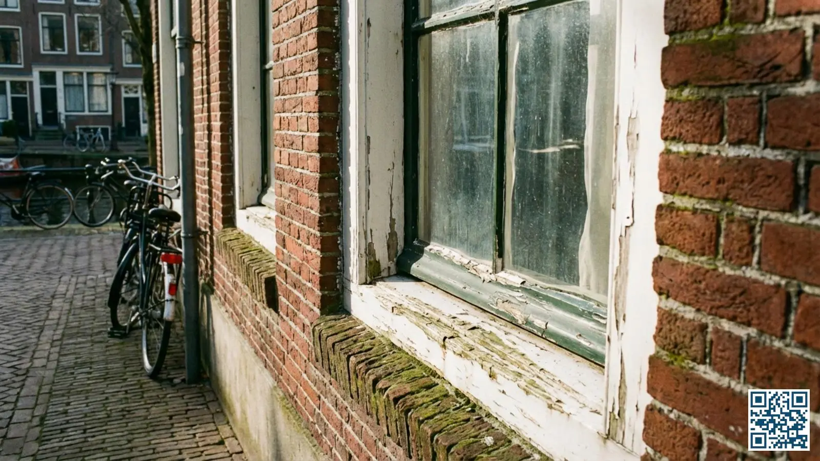 Oudere Nederlandse woning van voor 1975 met karakteristieke houten kozijnen en dunne enkelglas ruiten in de gevel