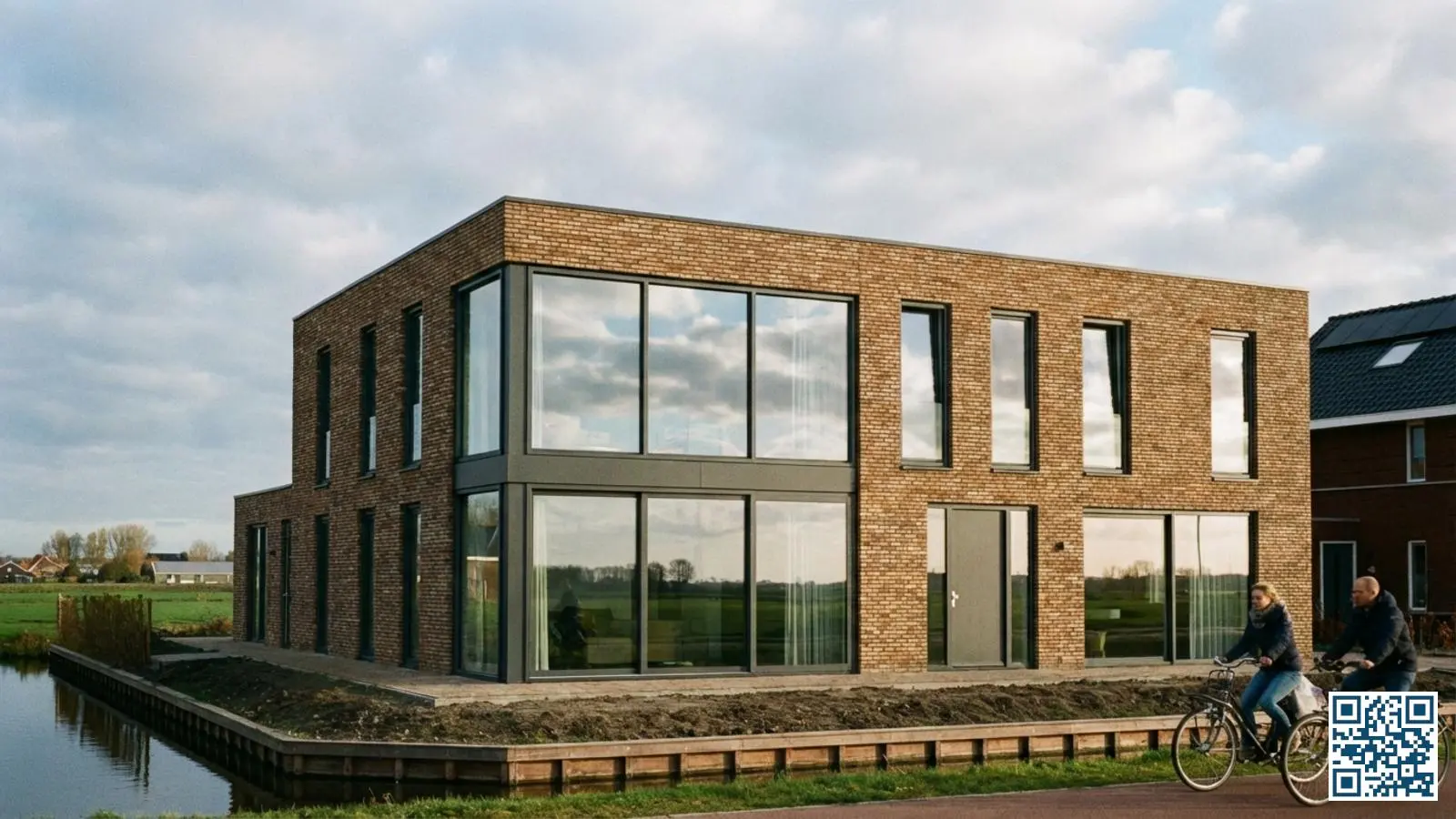 Nieuw opgeleverde woning met grote moderne ramen voorzien van hoogwaardig isolatieglas en strakke gevel